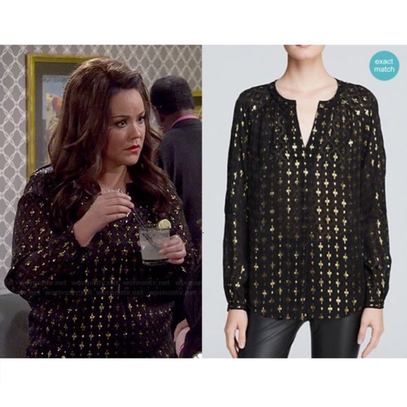 Diane Von Furstenberg Tops - Diane von Furstenberg Black Gold Metallic Blouse